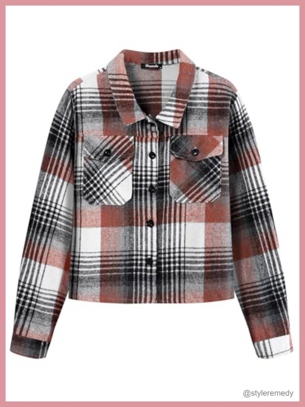 Cropped Plaid Flannel Shacket Button Down Casual Jacket Loose Fit
